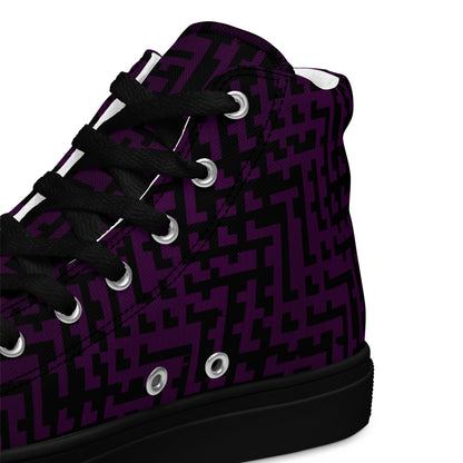 Men’s High Top Canvas Shoes Black & Purple Houndstooth Gingham Mix