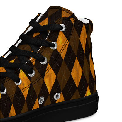 Men’s High Top Canvas Shoes Orange Argyle