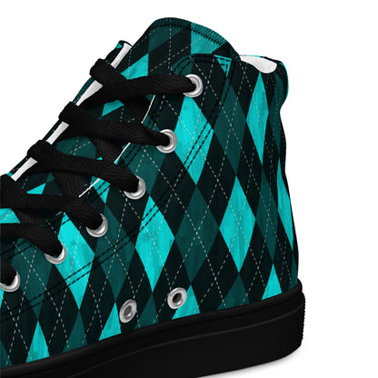 Men’s High Top Canvas Shoes Teal Argyle