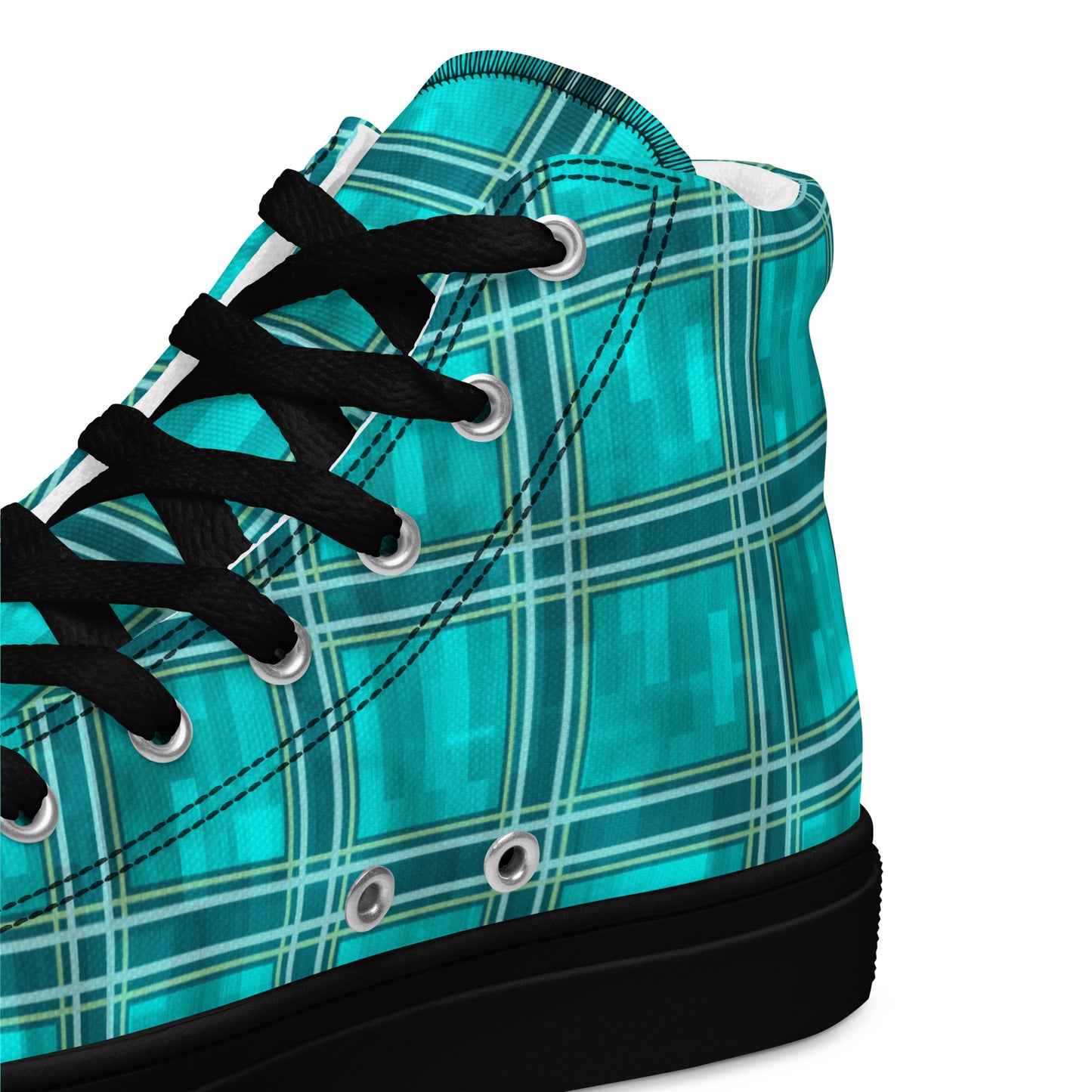 Men’s High Top Canvas Shoes Teal Plaid