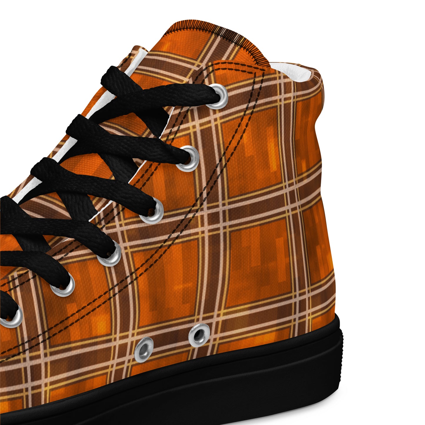 Men’s High Top Canvas Shoes Orange Plaid