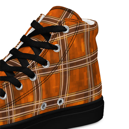 Men’s High Top Canvas Shoes Orange Plaid