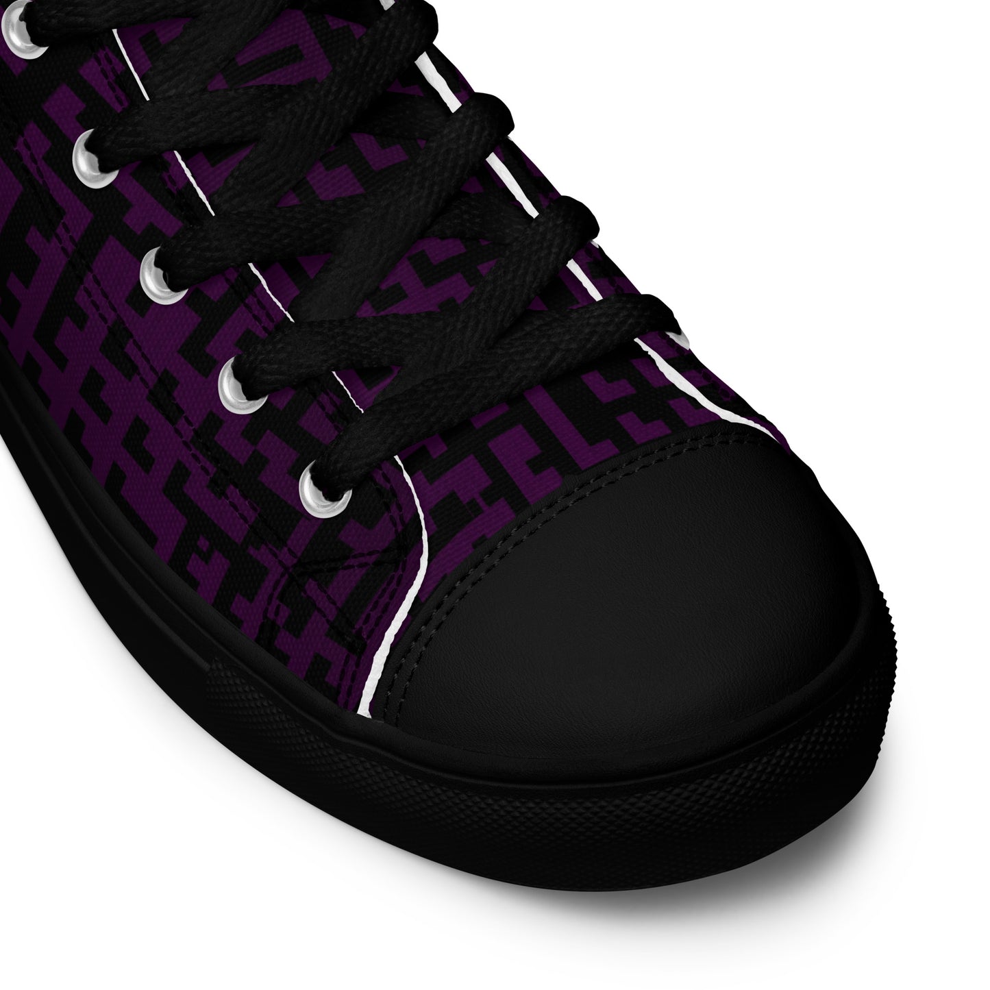 Men’s High Top Canvas Shoes Black & Purple Houndstooth Gingham Mix