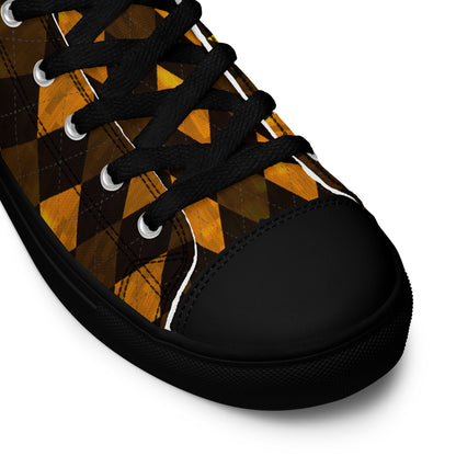 Men’s High Top Canvas Shoes Orange Argyle