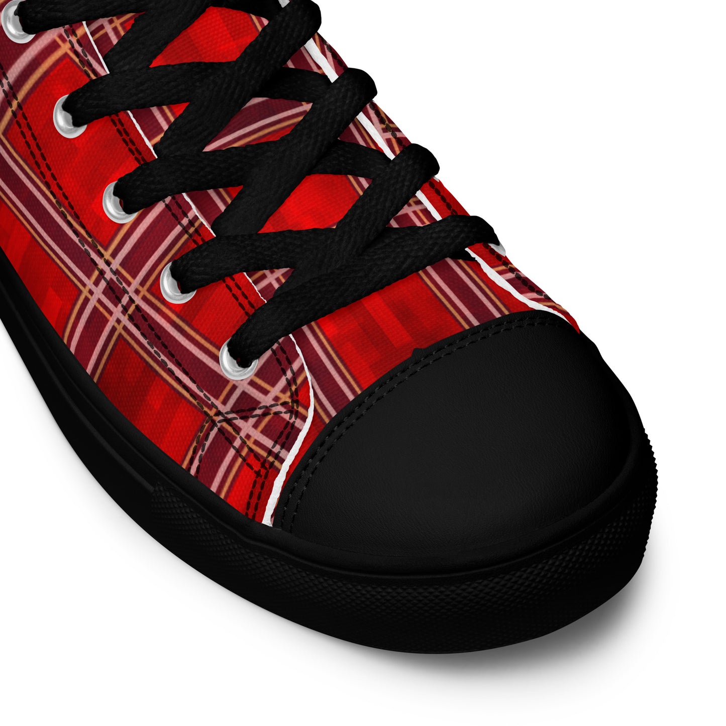 Men’s High Top Canvas Shoes Red Plaid