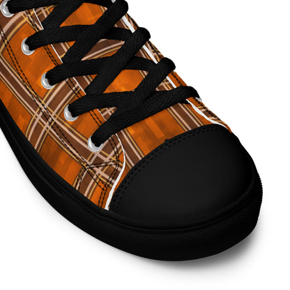 Men’s High Top Canvas Shoes Orange Plaid