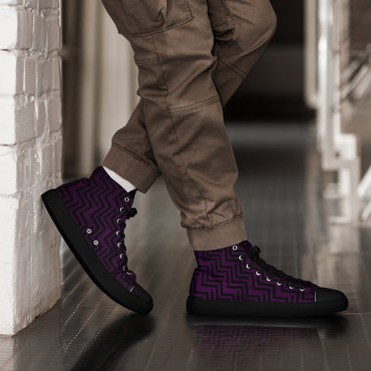 Men’s High Top Canvas Shoes Purple & Black Zig Zag Print