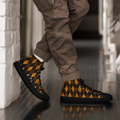 Men’s High Top Canvas Shoes Orange Argyle