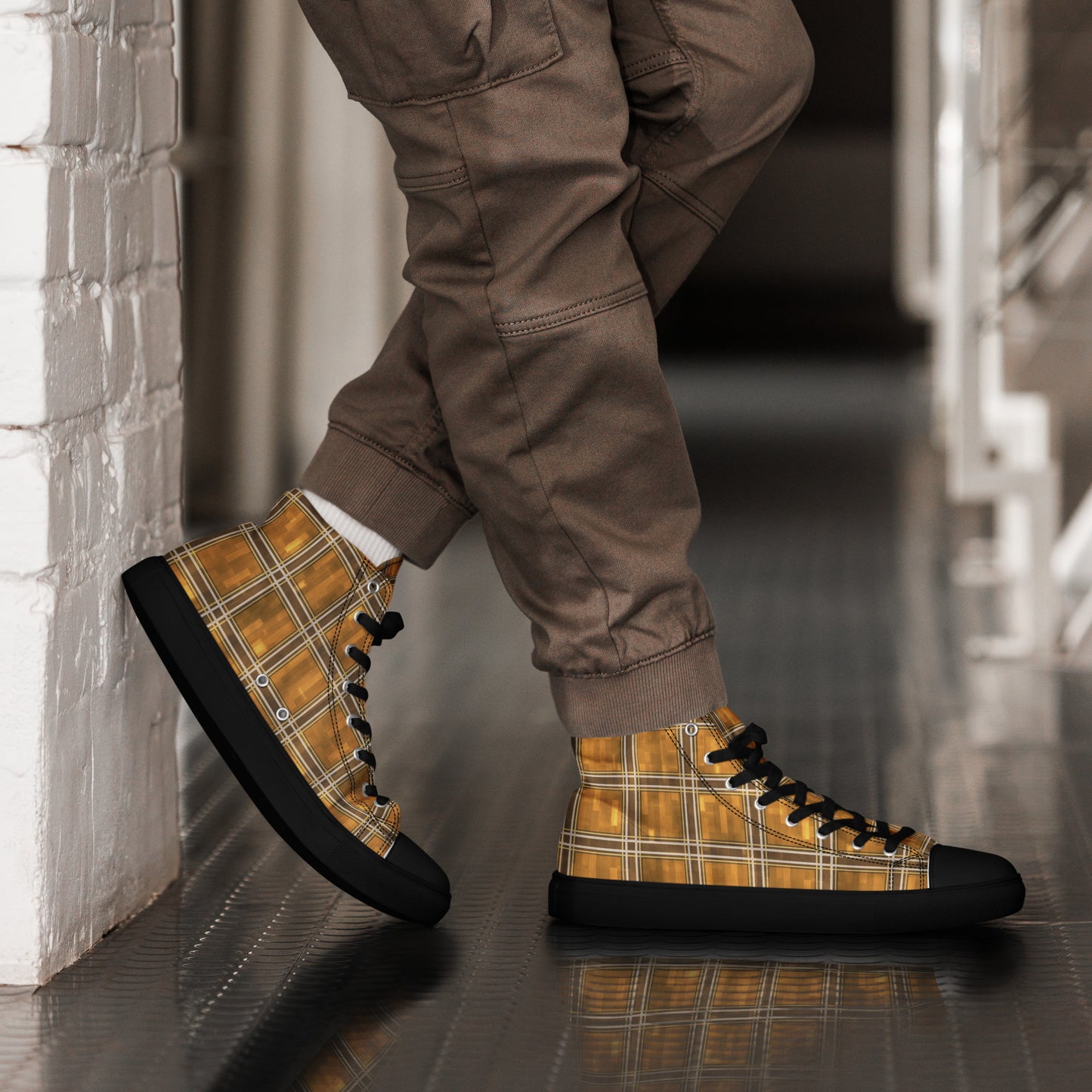 Men’s High Top Canvas Shoes Chardonnay Plaid