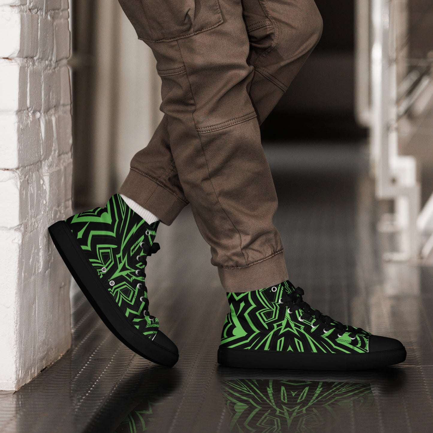 Men’s High Top Canvas Shoes Green Abstract Geometric