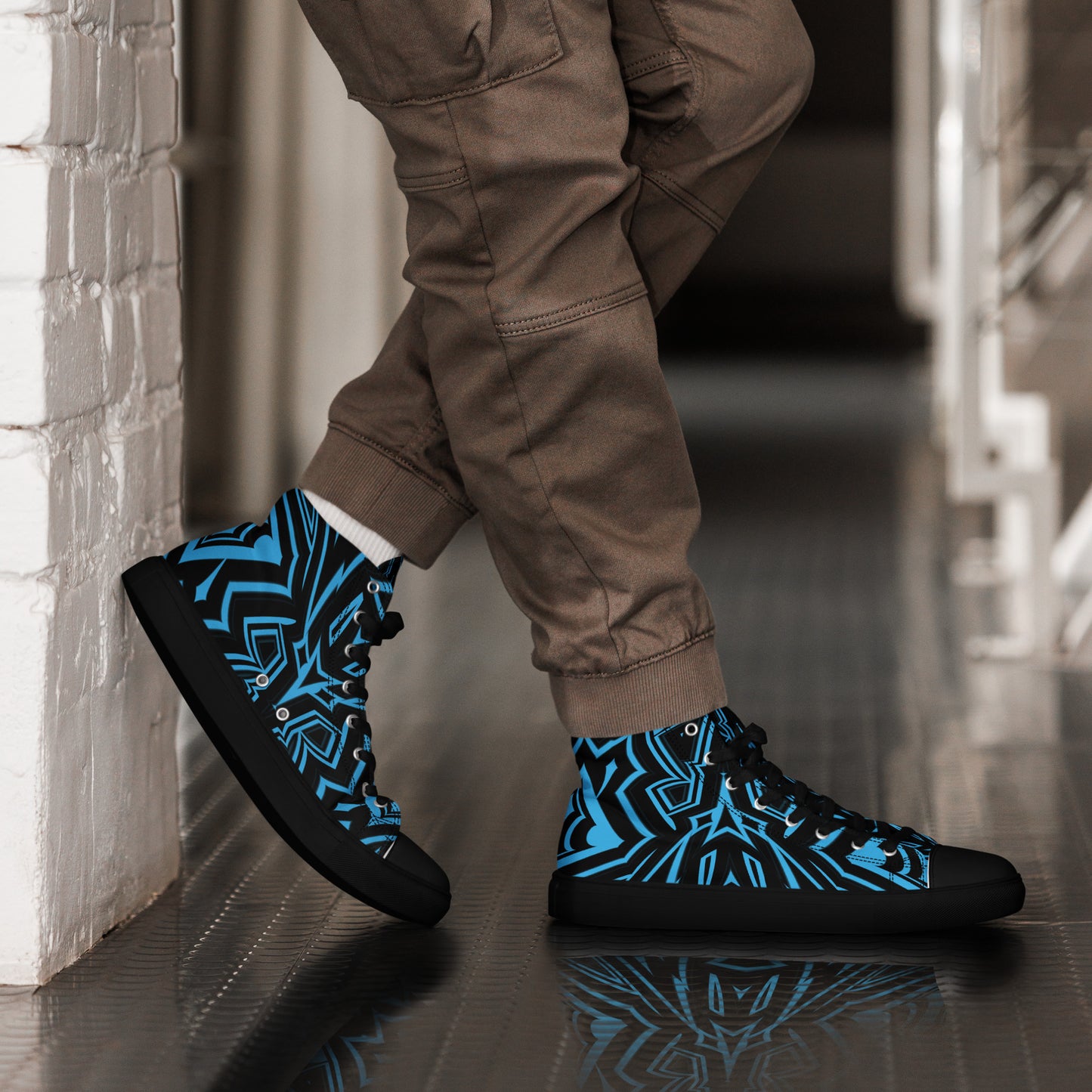 Men’s High Top Canvas Shoes Blue Abstract Geometric