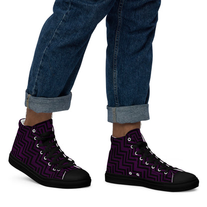 Men’s High Top Canvas Shoes Purple & Black Zig Zag Print