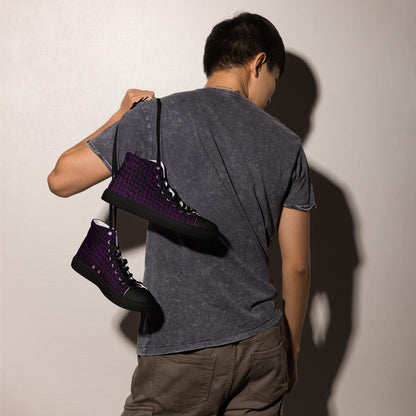 Men’s High Top Canvas Shoes Black & Purple Houndstooth Gingham Mix