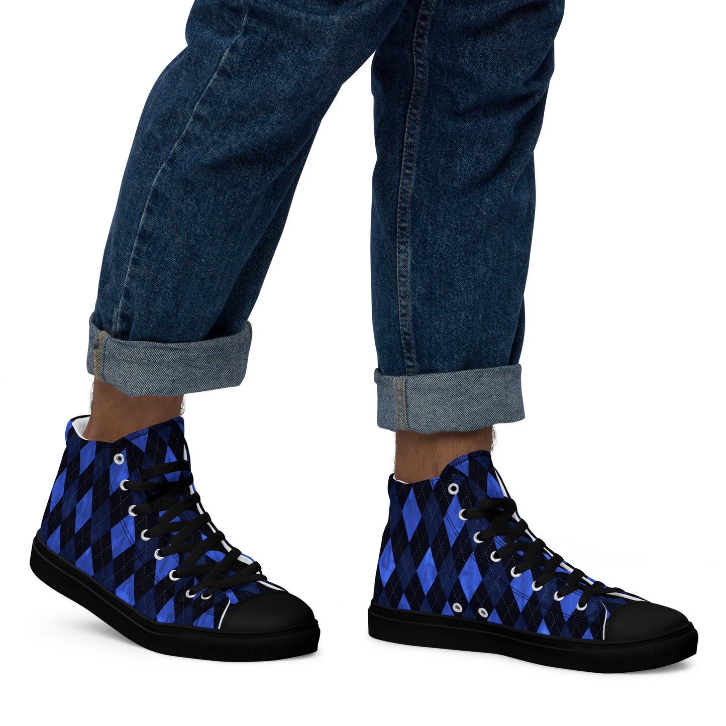 Men’s High Top Canvas Shoes Blue Argyle