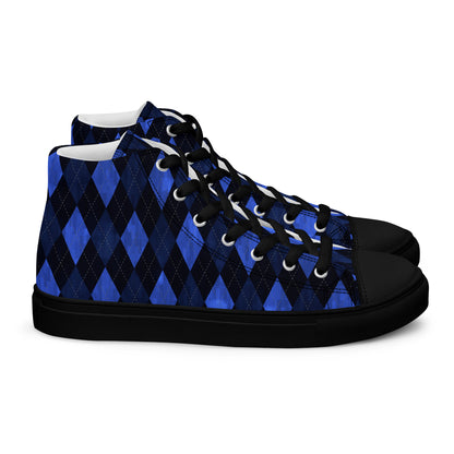 Men’s High Top Canvas Shoes Blue Argyle