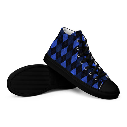 Men’s High Top Canvas Shoes Blue Argyle