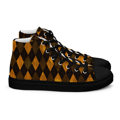 Men’s High Top Canvas Shoes Orange Argyle