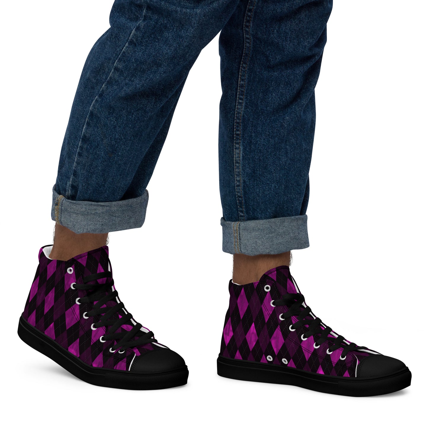 Men’s High Top Canvas Shoes Purple Argyle