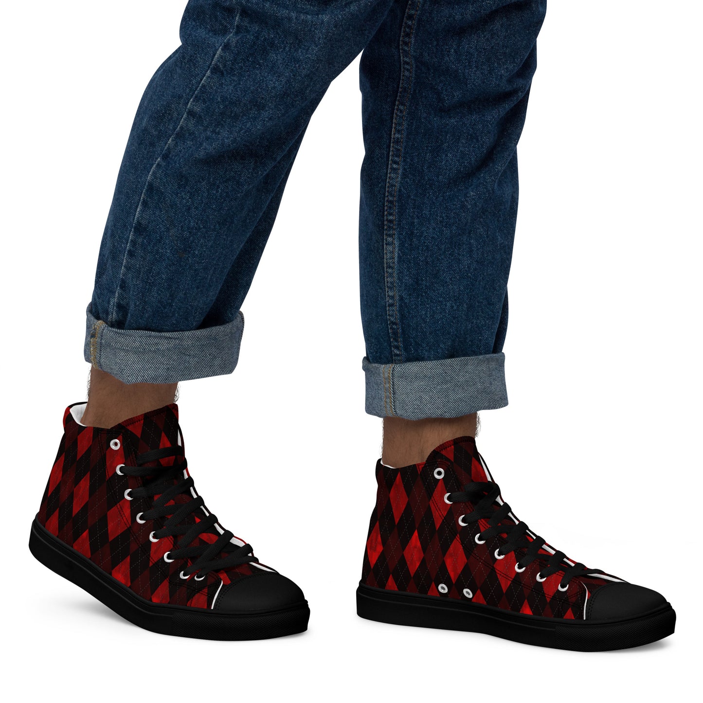 Men’s High Top Canvas Shoes Red Argyle