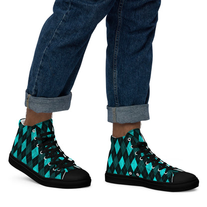 Men’s High Top Canvas Shoes Teal Argyle