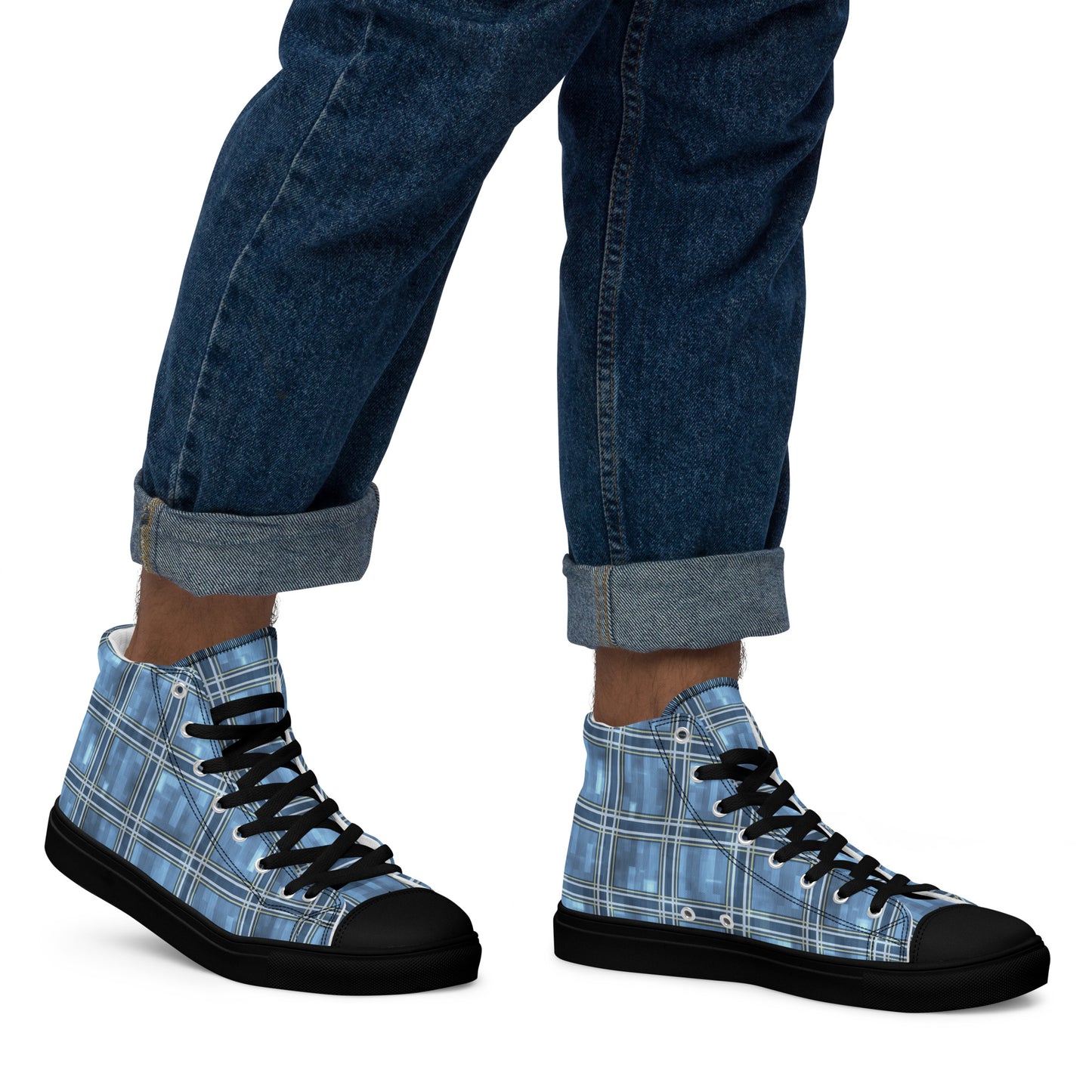 Men’s High Top Canvas Shoes Windward Blue Plaid