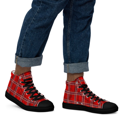 Men’s High Top Canvas Shoes Red Plaid