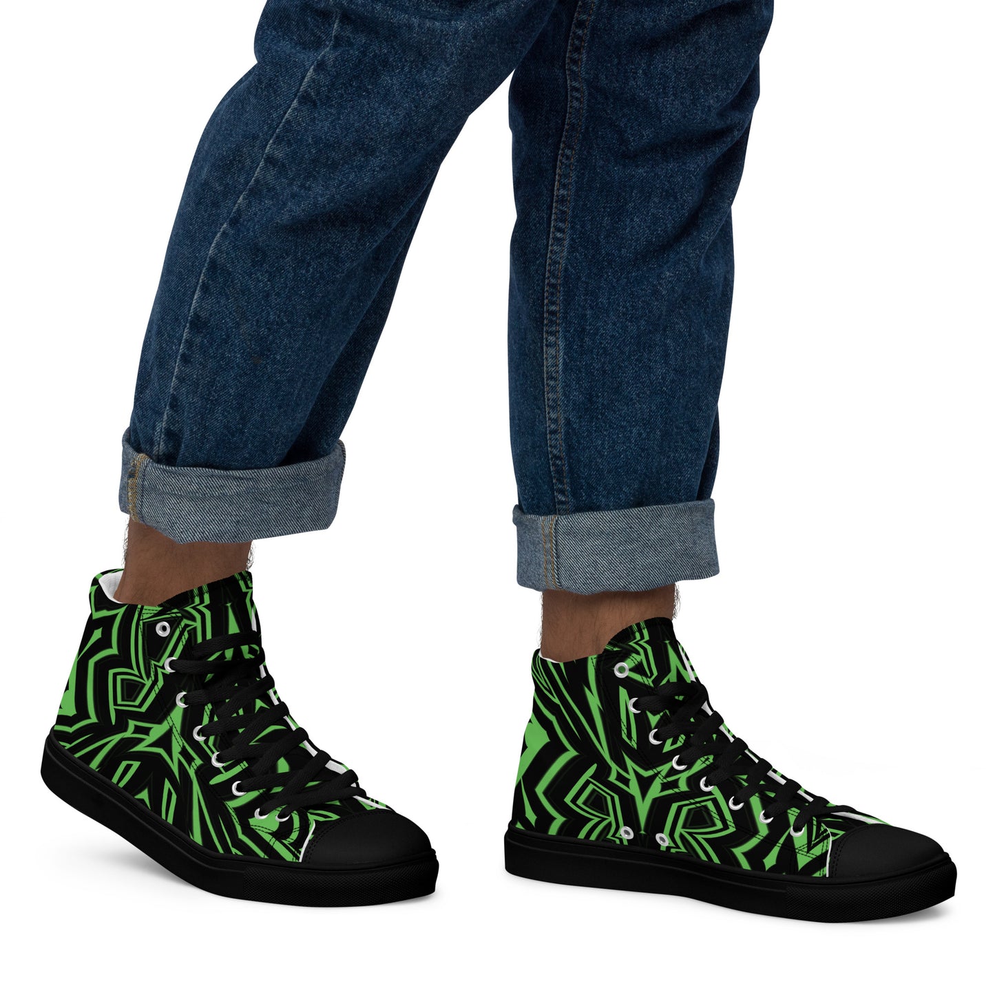 Men’s High Top Canvas Shoes Green Abstract Geometric