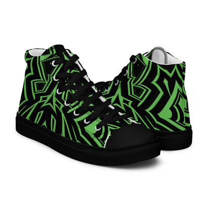 Men’s High Top Canvas Shoes Green Abstract Geometric