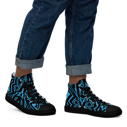 Men’s High Top Canvas Shoes Blue Abstract Geometric