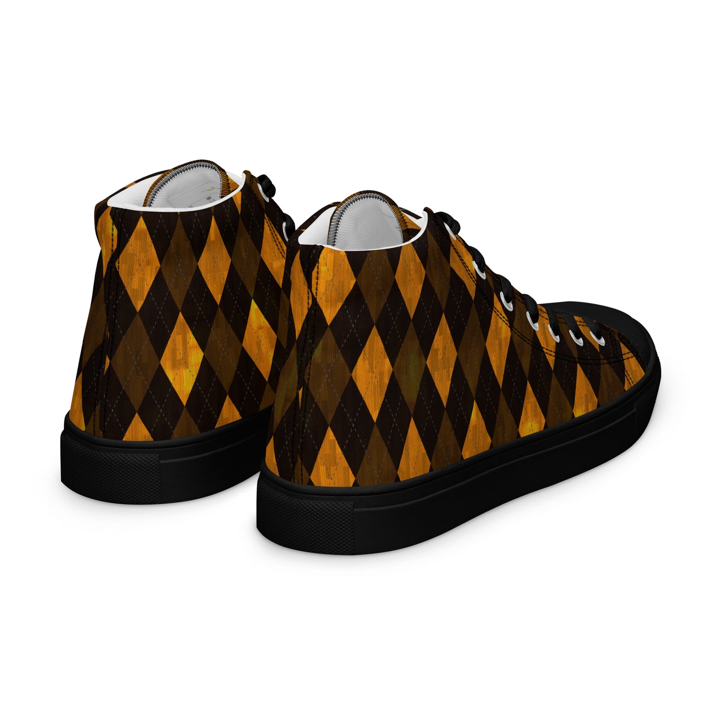 Men’s High Top Canvas Shoes Orange Argyle