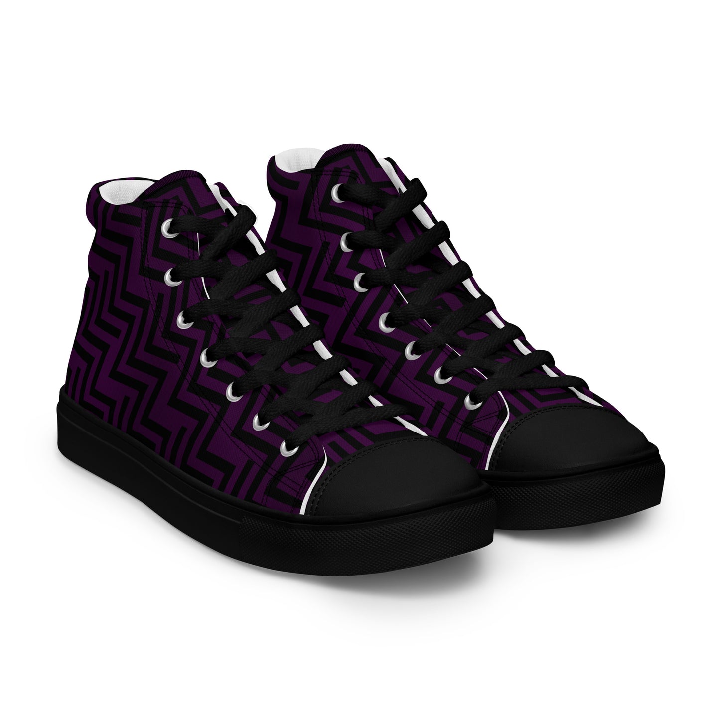 Men’s High Top Canvas Shoes Purple & Black Zig Zag Print