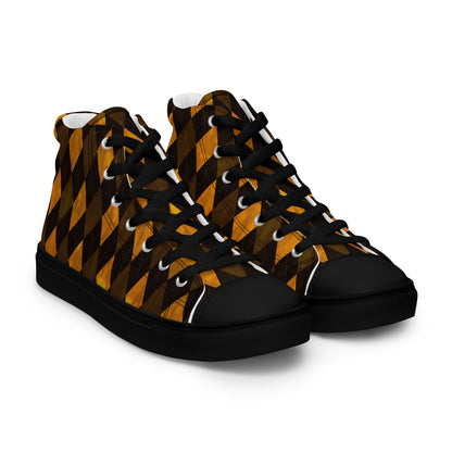 Men’s High Top Canvas Shoes Orange Argyle