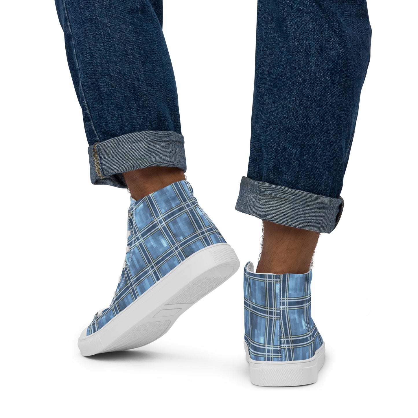 Men’s High Top Canvas Shoes Windward Blue Plaid