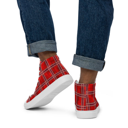 Men’s High Top Canvas Shoes Red Plaid