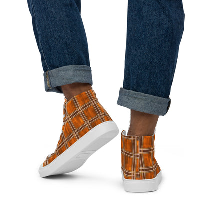 Men’s High Top Canvas Shoes Orange Plaid