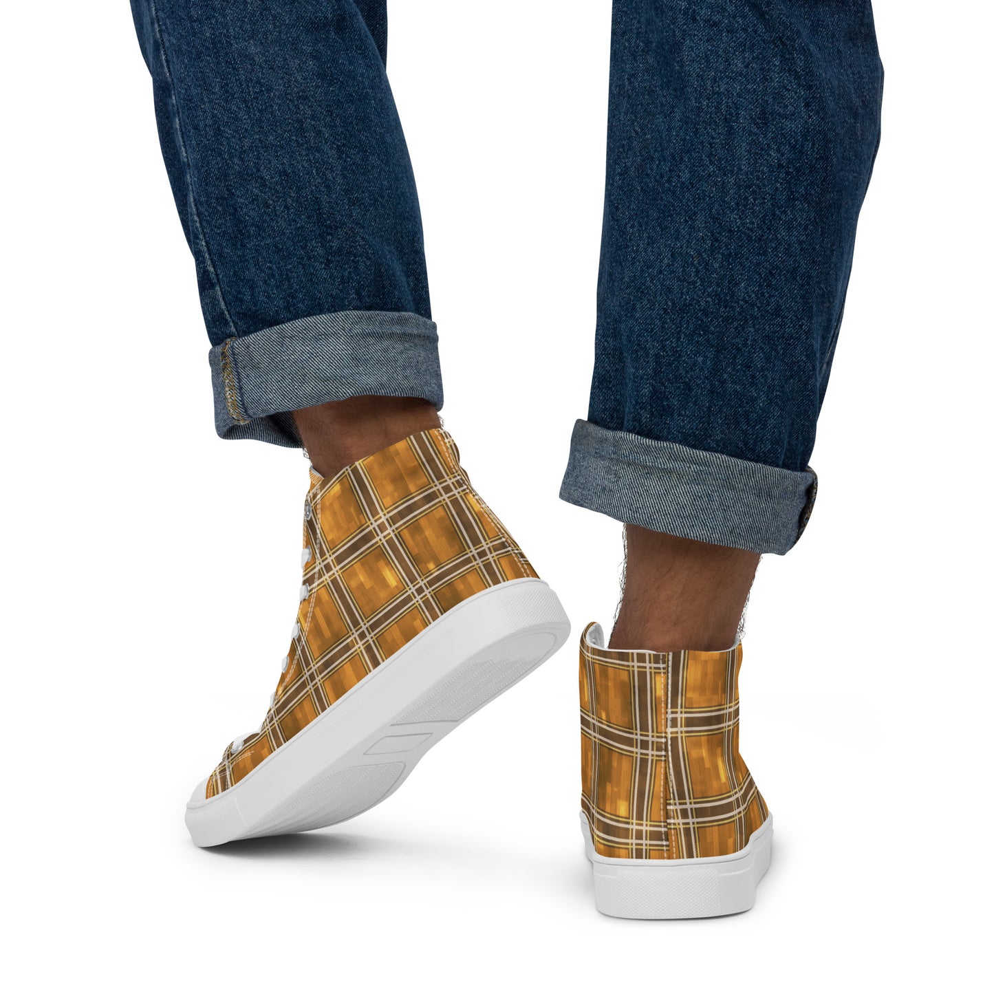 Men’s High Top Canvas Shoes Chardonnay Plaid