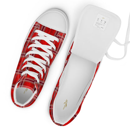 Men’s High Top Canvas Shoes Red Plaid