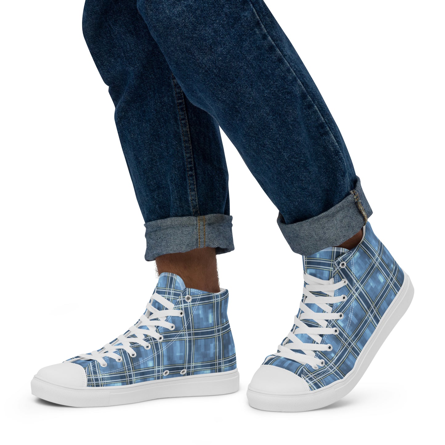 Men’s High Top Canvas Shoes Windward Blue Plaid