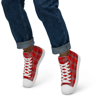 Men’s High Top Canvas Shoes Red Plaid