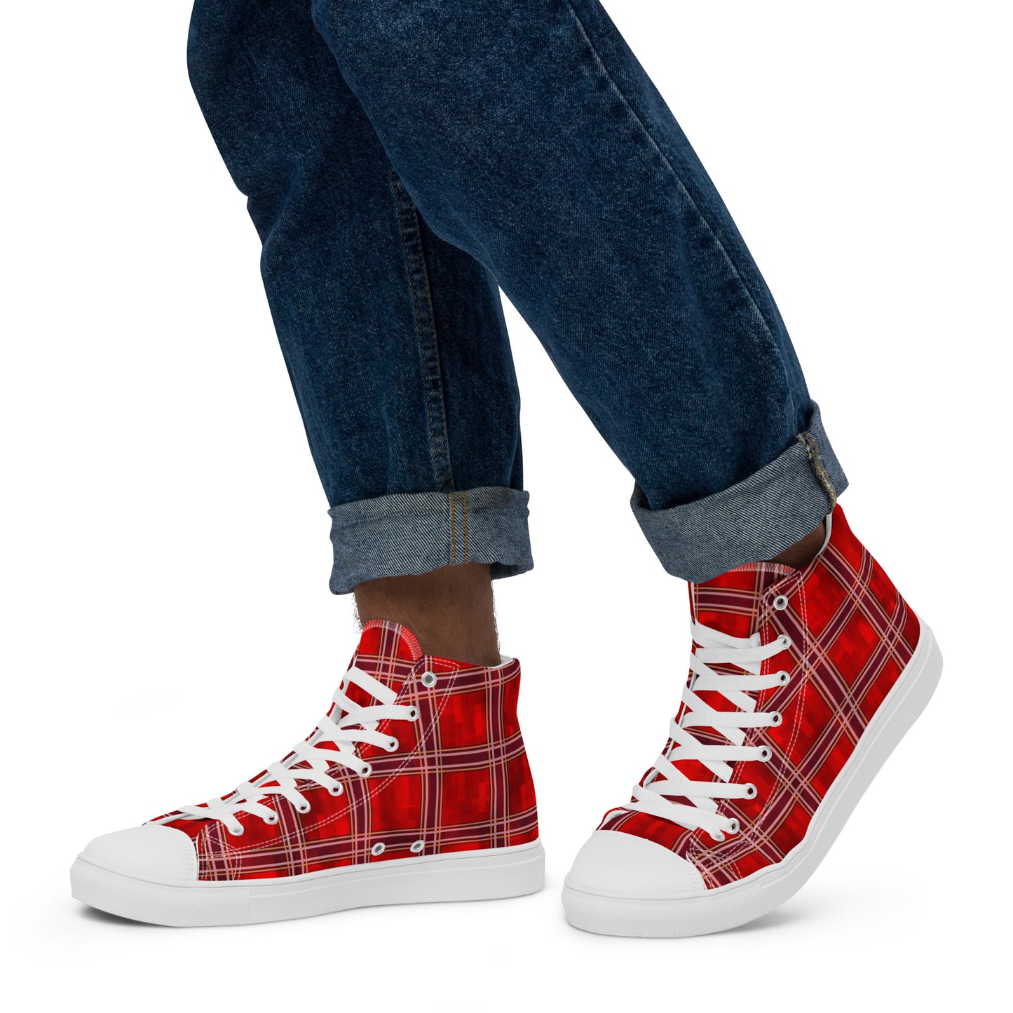 Men’s High Top Canvas Shoes Red Plaid