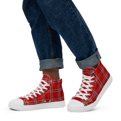 Men’s High Top Canvas Shoes Red Plaid