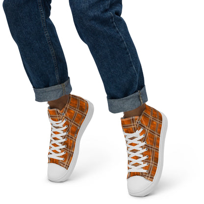 Men’s High Top Canvas Shoes Orange Plaid