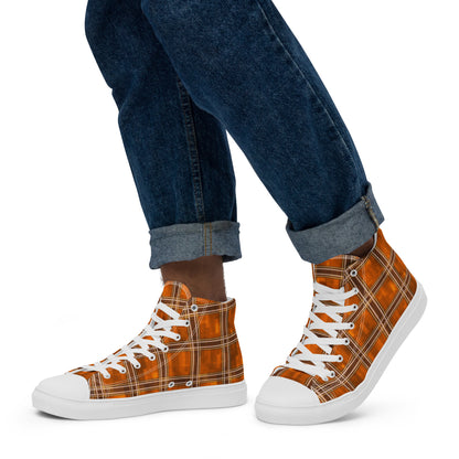 Men’s High Top Canvas Shoes Orange Plaid