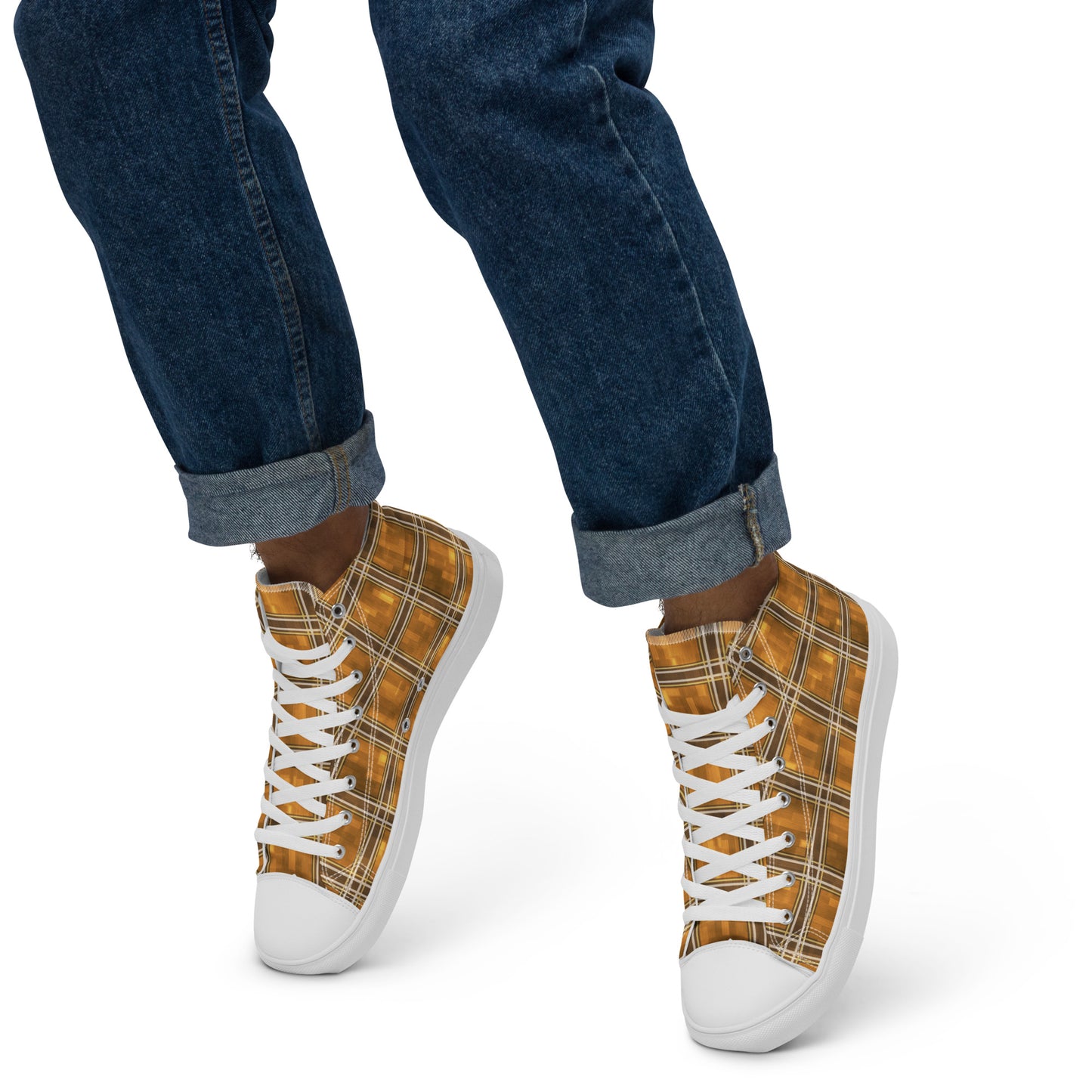 Men’s High Top Canvas Shoes Chardonnay Plaid