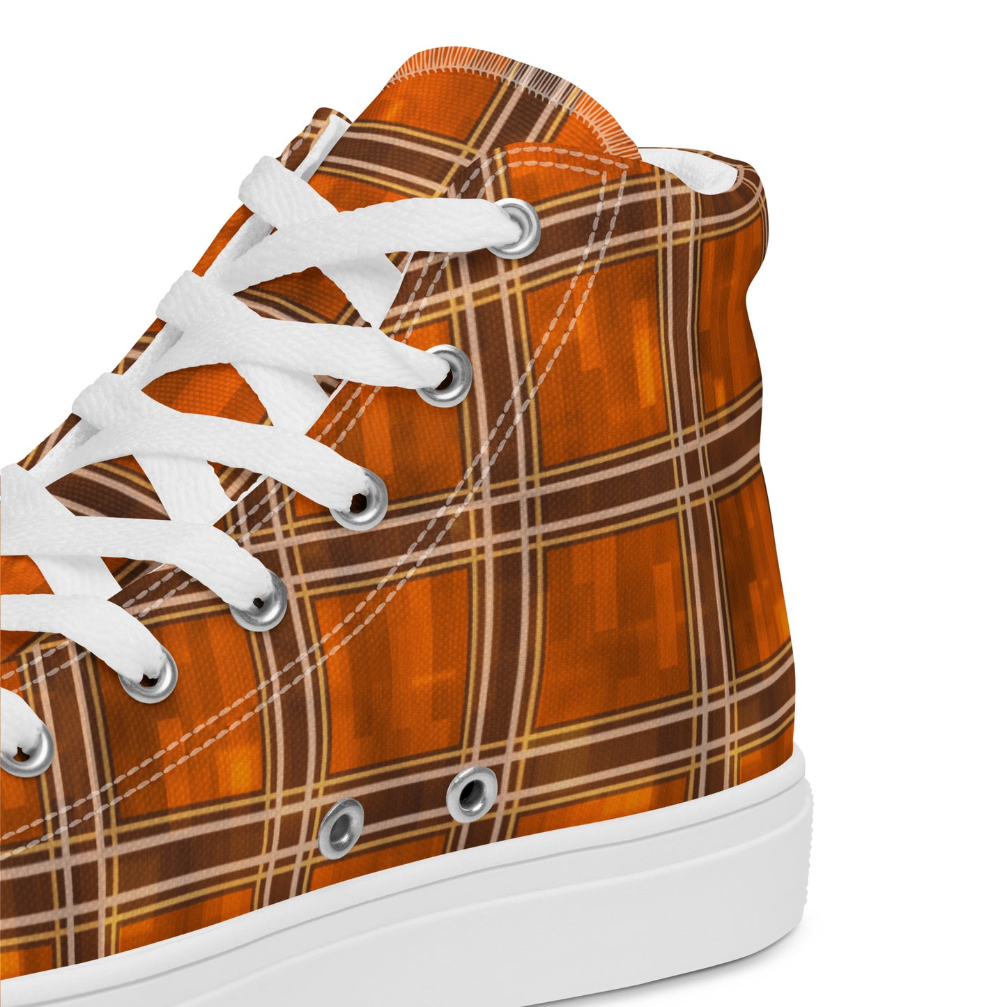 Men’s High Top Canvas Shoes Orange Plaid