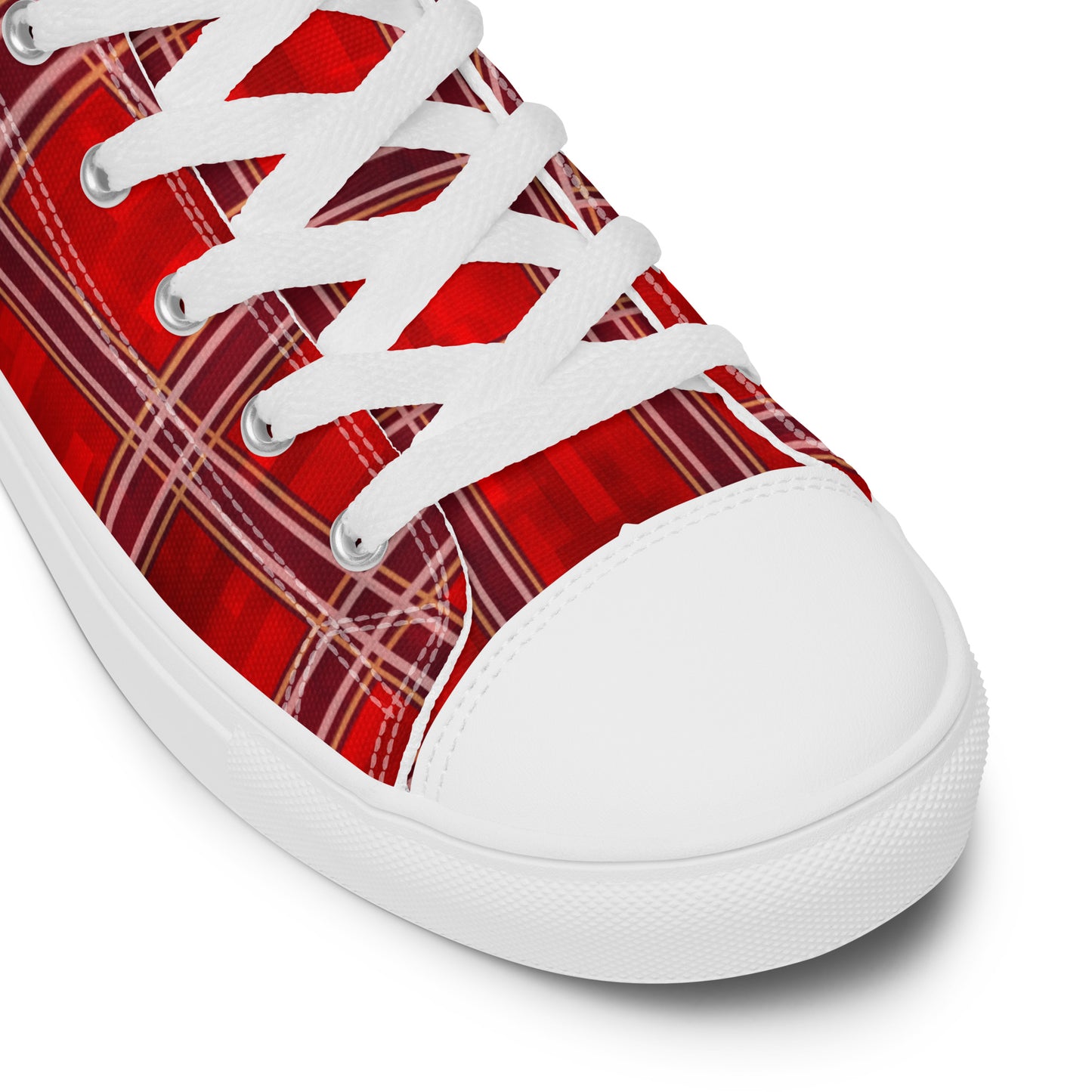 Men’s High Top Canvas Shoes Red Plaid