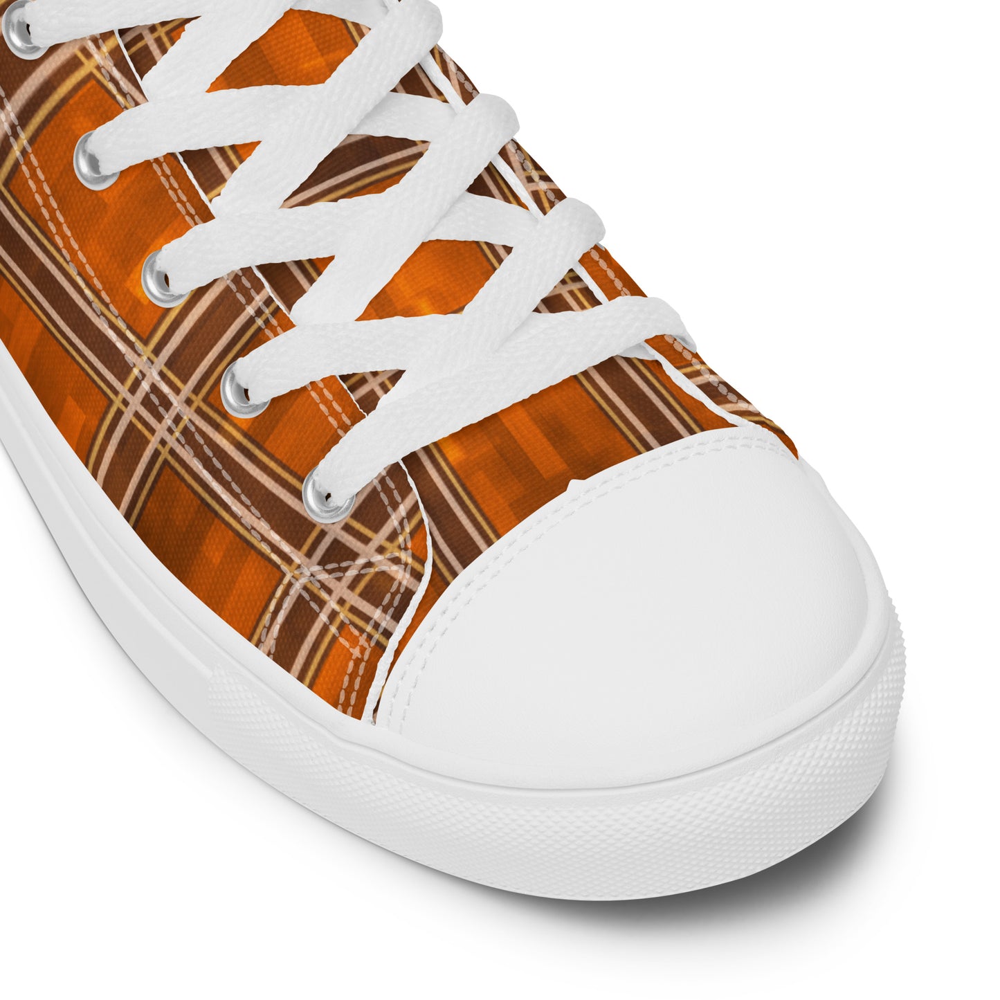 Men’s High Top Canvas Shoes Orange Plaid