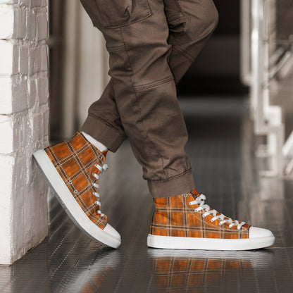 Men’s High Top Canvas Shoes Orange Plaid