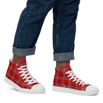 Men’s High Top Canvas Shoes Red Plaid