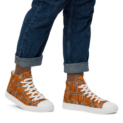 Men’s High Top Canvas Shoes Orange Plaid